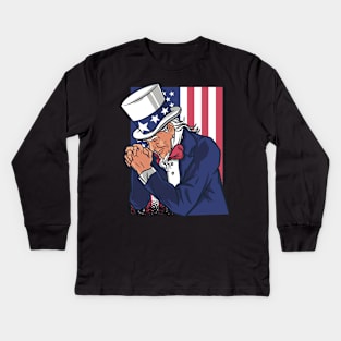 UNCLE SAM PRAYING Kids Long Sleeve T-Shirt